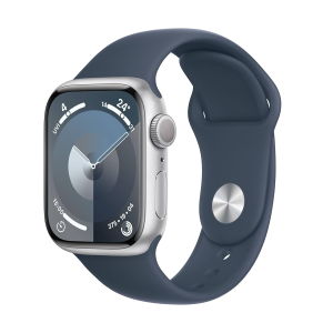 Apple Watch Series 9 GPS 41mm Silver Aluminium Case with Sport Band S/M Storm Blue