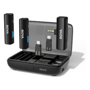 BOYA Microphone Wireless, All-in-one, 2.4GHz, 1 receiver and 2 transmitter, Ultra-Long Battery Life Black