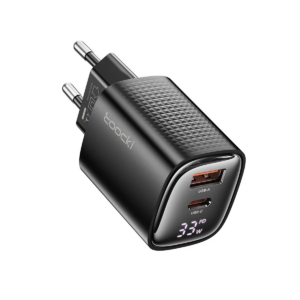 Toocki TCT33-22EU 33W 2-Port USB-A+USB-C PD3.0 QC3.0 Fast Charger Black
