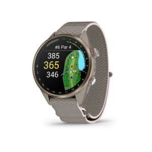 Garmin Approach S72 43mm Golf GPS Smartwatch Soft Gold Titanium Bezel French Grey ComfortFit Fabric Band