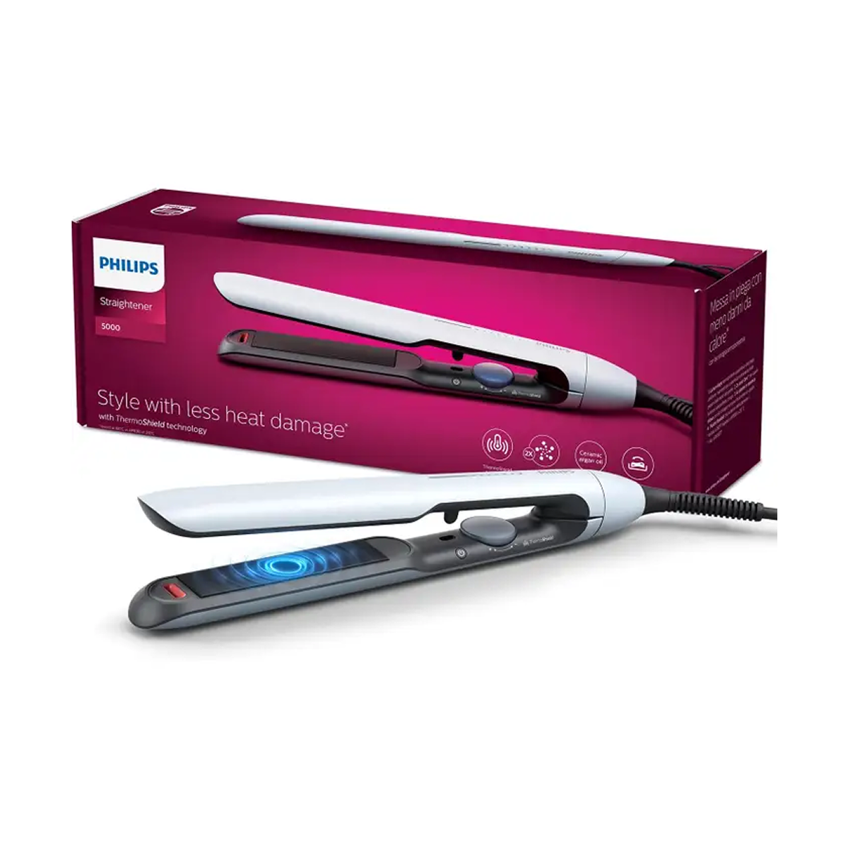 Philips 5000 series BHS520/00 Warm Black, White 1.8m Hair Straightener